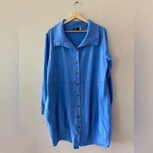 Fenini Blue Button Up Long Cardigan Dress Stretch Size XL